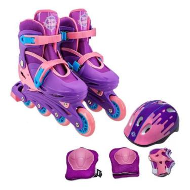 Imagem de Patins Infantil 4 Rodas Purple Star Com Kit De Proteção Tamanho Ajustá