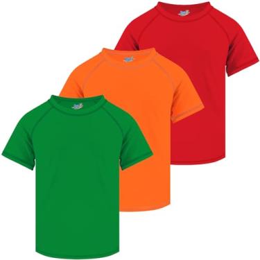 Imagem de Camiseta de natação Rash Guard para meninos, manga curta, para crianças, jovens, rashguard, camiseta de natação UPF+ 50 de secagem rápida, verde, laranja e vermelho, 4 Anos