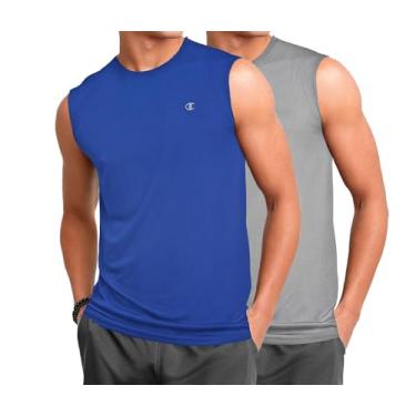 Imagem de Champion Camiseta masculina sem mangas grande e alta – Pacote com 2 camisetas musculares de desempenho, Concreto/surfe, GG Alto