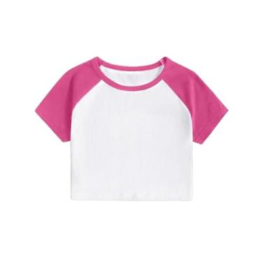 Imagem de SOFIA'S CHOICE Camiseta feminina de manga curta com gola redonda e gola redonda, Cor rosa choque, GG