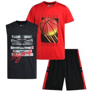 Imagem de Pro Athlete Conjunto de shorts ativos para meninos – camiseta de ajuste seco de 3 peças, regata e shorts de basquete (8-16), Basquete vermelho/preto, 8