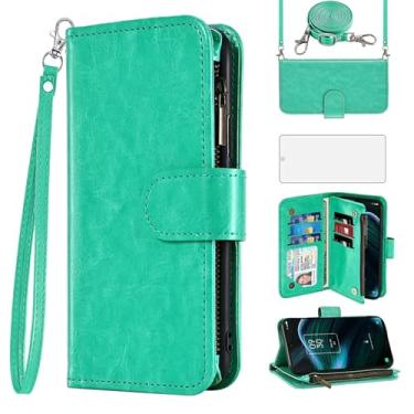 Imagem de Asuwish Capa para celular TCL Stylus 5G 2022 carteira com protetor de tela de vidro temperado alça transversal flip zíper suporte para cartão de crédito suporte TLC Stylo G5 6.81 T779W mulheres