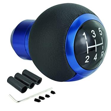 Imagem de Lunsom Manípulo de câmbio para carro, cabeça de 5 velocidades, manípulo de câmbio de engrenagem de bola de couro, manípulo curto de câmbio para a maioria das transmissões manuais (azul)