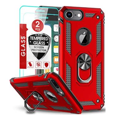 Imagem de LeYi Capa compatível com iPhone 6S/6, capa para iPhone 7, capa para iPhone 8, capa protetora de camada dupla de nível militar com suporte giratório de 360 graus para Apple iPhone 6/6s/7/8, vermelho