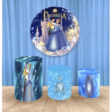 Imagem de Painel Redondo 1,50m E Trio Capa De Cilindro Cinderela mod 4 - Fantasi