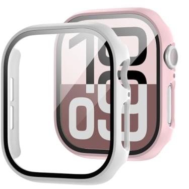 Imagem de JZK Pacote com 2 capas com protetor de tela de vidro temperado para Apple Watch Series 11 (2025) Series 10 42 mm, Slim Guard cobertura total capa protetora de PC rígida HD ultrafina para iWatch 11/10