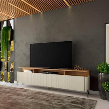 Imagem de Rack para Sala 220cm com Portas Brise Pés em Metal 100% MDF - Casa Lar