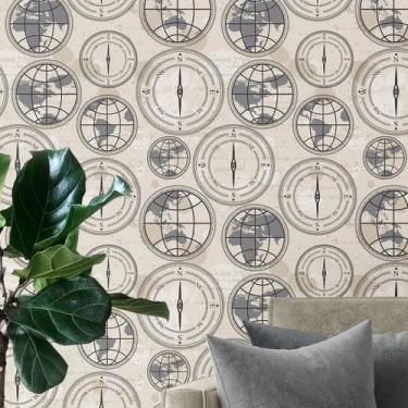 Imagem de Papel de Parede 10 Metros Bussolo Globo Terrestre Autocolante Lavável 