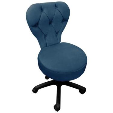 Imagem de Cadeira Mocho Soft Para Estética E Extensão De Cílios Veludo Azul Mari