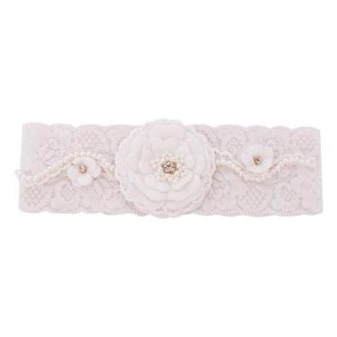 Imagem de Faixa bebê de renda com flor e pérolas - Marfim, MARFIM, Único