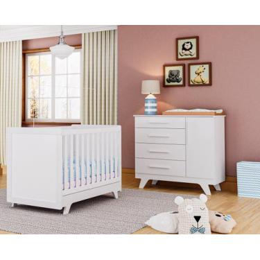 Imagem de Berço e Cômoda Moveis Peroba Retro Ls 100% MDF Branco