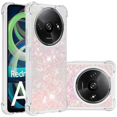 Imagem de Dinglijia Capa moderna de design fino para Redmi A3, capa de silicone de areia movediça líquida brilhante para meninas, lente de câmera e capa de proteção de tela para Redmi A3, YBWT rosa