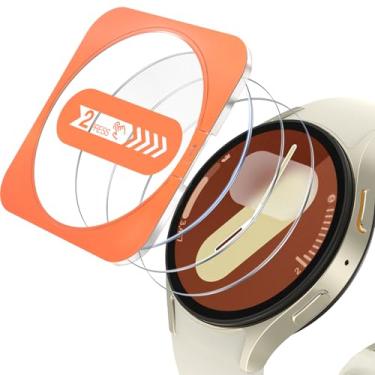 Imagem de YMHML Pacote com 3 protetores de tela para Samsung Galaxy Watch 7 de 40 mm com moldura de kit de fácil instalação de alinhamento automático, vidro temperado à prova d'água, película transparente HD