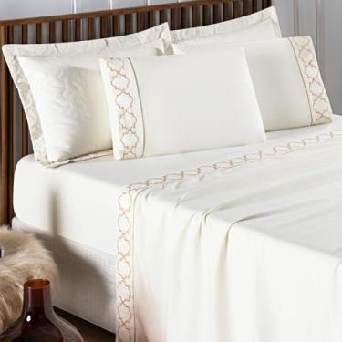 Imagem de Conjunto Cama Casal Queen Size Madri Bordado 300 Fios Super Macio INFI