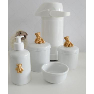 Imagem de Kit Higiene Bebê Porcelana Potes Gel Térmica K021 Urso - Ciranda Arte 