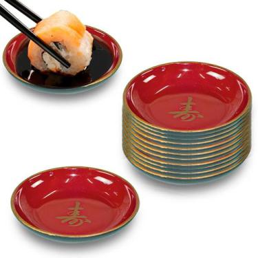 Imagem de Kit C/ 12 Molheira Redonda Vermelha para Shoyu ou Molhos - AC