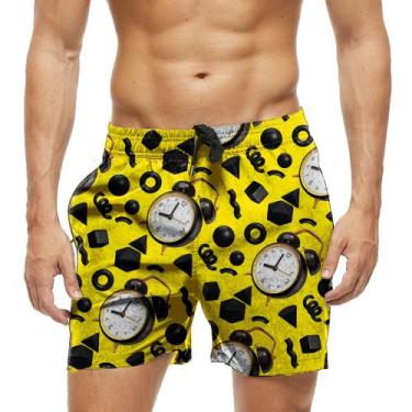Imagem de Short Praia Shorts Banho Bermuda Verão Relógio Formas Preto Black 1518