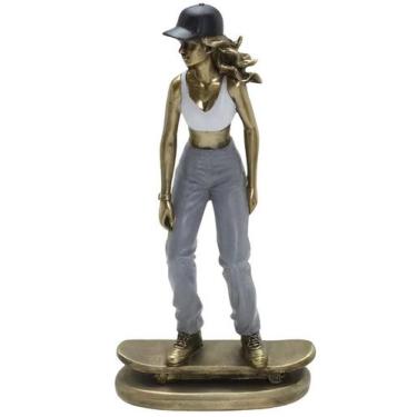 Imagem de Estatueta Decorativa Skatista Mulher Escultura Resina 26cm - Genérico