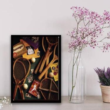 Imagem de Quadro Raquetes Tênis Vintage 45x34cm - Quadros On-line, Madeira preta