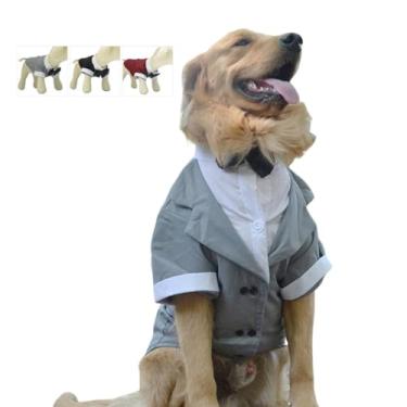 Imagem de Lovelonglong Fantasia de animal de estimação Terno de cachorro Formal Tuxedo com laço preto gravata para cães grandes médios pequenos roupas de gatoLovelonglong L-S (-25lbs) cinza