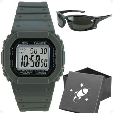 Imagem de Relogio Digital Infantil Menino Led Cinza + Oculos + Caixa
