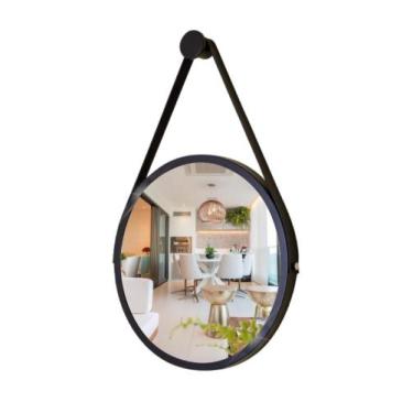Imagem de Espelho Redondo Decorativo Suspenso Alça 30cm + Suporte - Mev Mirror