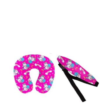 Imagem de Kit Almofada de pescoço + Faixa Apoio Suporte Cabeça de Bebê Cadeirinha Carro (Kit unicórnio pink)