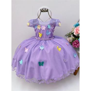 Imagem de Vestido Infantil Lilás C/ Aplique Borboletas Flores Pérolas - baila ni