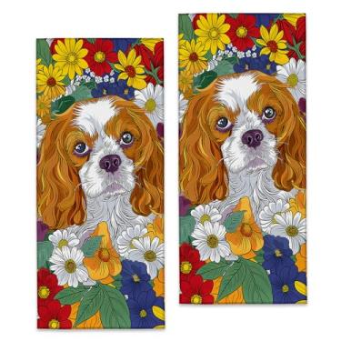Imagem de Turamurra Toalhas de mão Cavalier King Charles Spaniel – Pacote com 2, 37 cm x 71 cm, conjunto de toalhas de banho de poliéster de microfibra macia com tema de cachorro, para banheiro, cozinha, spa,