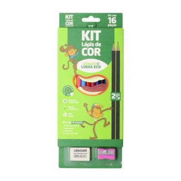Imagem de Kit Lapis De Cor Eco 12 Cores com Apontador e Borracha + 2 Lápis Preto