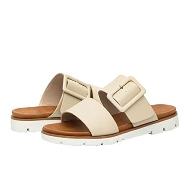 Imagem de Sapatos femininos em estoque casual qualidade lazer plana conforto fácil caminhada chinelos casuais sandálias de verão para mulheres(Beige,44EU)