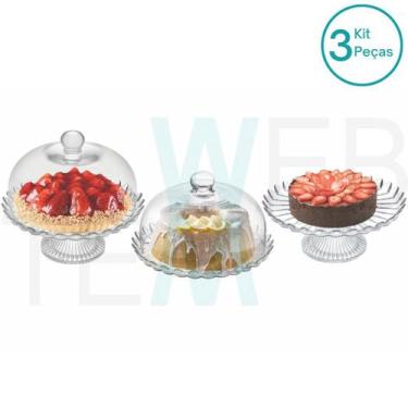 Imagem de Conjunto 2 Mini Boleiras de Vidro Com e Sem Pé e Prato Para Bolo de Vi