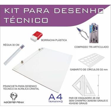 Imagem de Kit Desenho Técnico Prancheta Engenharia ARQUITETURA A4 ACRILICO Esqua