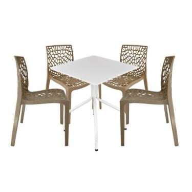 Imagem de Jogo Mesa Quadrada Branca Com 4 Cadeiras Gruvyer Doceria Cafeteria Sor