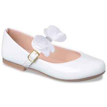 Imagem de Sapatilha Infantil Verniz Vermelho, Laço Decorativo com Strass, Sola que não Escorrega (Branco, BR, Criança de 4 a 8 anos, Numérico, 27)