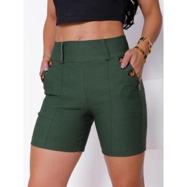 Imagem de Bermuda feminina com botoes laterais e cintura  alta - LENIS SOUZA, Ve