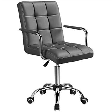 Imagem de Cadeira de escritório cadeira de escritório com encosto médio, assento grande giratório de 360°, cadeira de trabalho de couro PU, elegante, cinza, cadeira de mesa para jogos