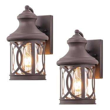 Imagem de Laplusbelle Pacote Com 2 Luzes De Parede Externas, Luzes De Varanda, Arandela Externa À Prova D'Água, Luminária Externa Com Acabamento Em Bronze Com Cúpula De Vidro Transparente Para Porta Da Frent