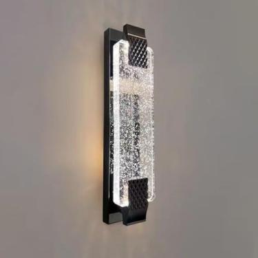 Imagem de Luminária de parede LED de luxo com cristais nórdicos de tira longa para sala de estar, corredor, sala de jantar, estudo, escadas (preto 10 x 50 cm)