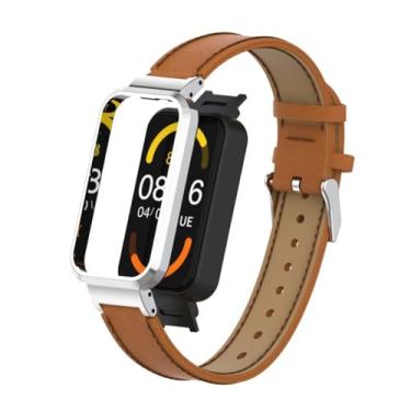 Imagem de T-BLUER Compatível com Xiaomi Redmi Smart Band Pro, pulseira de substituição de couro Redmi Smart Band Pro, acessórios com moldura de metal para Xiaomi Redmi Smart Band Pro, marrom
