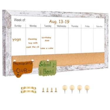 Imagem de Umtiti Quadro branco magnético semanal apagável a seco e placa de cortiça, moldura de madeira branca, quadro branco de superfície magnética para escritório doméstico e decoração de parede (ZHZL-2040WH)