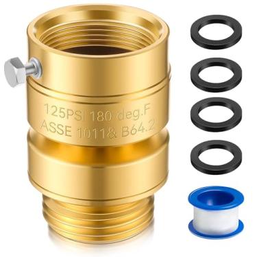 Imagem de Dreyoo Disjuntor a vácuo de autodrenagem, substituição para PK1380, válvula antisifão com 4 arruelas e 1 fita de vedação, evitador de refluxo do babador de mangueira para torneira de jardim ao ar