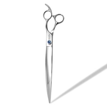 Imagem de 10in para baixo curvo cão tesoura de cuidado, VG10 aço animais de estimação tesouras, 30 graus de dobra, com CNC parafuso & pontas redondas, para cães médios e grandes gatos