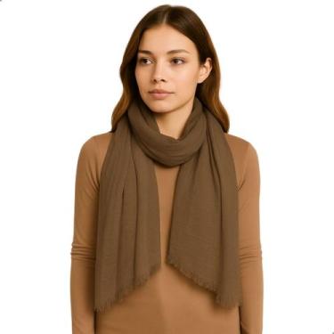 Imagem de Cachecol Feminino Pashmina Xale Tipo Manta Toque Macio Com Franjas 175