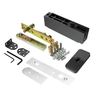 Imagem de GEKRONE Dobradiças de pivô de porta ocultas com mola comercial hidráulica de 360 graus, aço inoxidável, sistema de fechamento automático invisível (preto-retenção aberta)