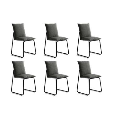 Imagem de Kit 6 Cadeiras de Cozinha Soft 1750 6 Uni Preto/Linho Grafite - Carraro