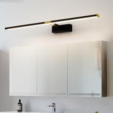 Imagem de GZZBMY Lâmpada de parede LED com haste retrátil de 18 cm a 26 cm, espelho de banheiro, à prova d'água, alumínio, espelho, iluminação de parede, arandela, espelho, galeria de pinturas (luz preta e