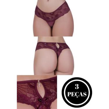 Imagem de KIT 3 Calcinha Renda Biju Tanga Lingerie - c4 KIT 3 PINGENTE - TERRA E