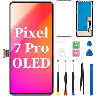 Imagem de Substituição de tela OLED para Google Pixel 7 Pro 5G com moldura sensível ao toque LCD digitalizador conjunto completo com kit de ferramentas de reparo para GP4BC GE2AE 6,7 polegadas (suporte a