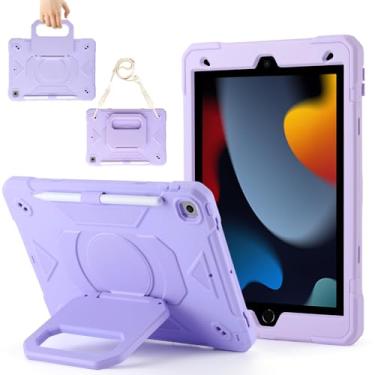 Imagem de Capa para iPad 9ª geração (2021)/iPad 8ª geração (2020)/iPad 7ª geração (2019), capa para iPad de grau militar à prova de choque com suporte giratório de 360°/compartimento para caneta/alça de ombro